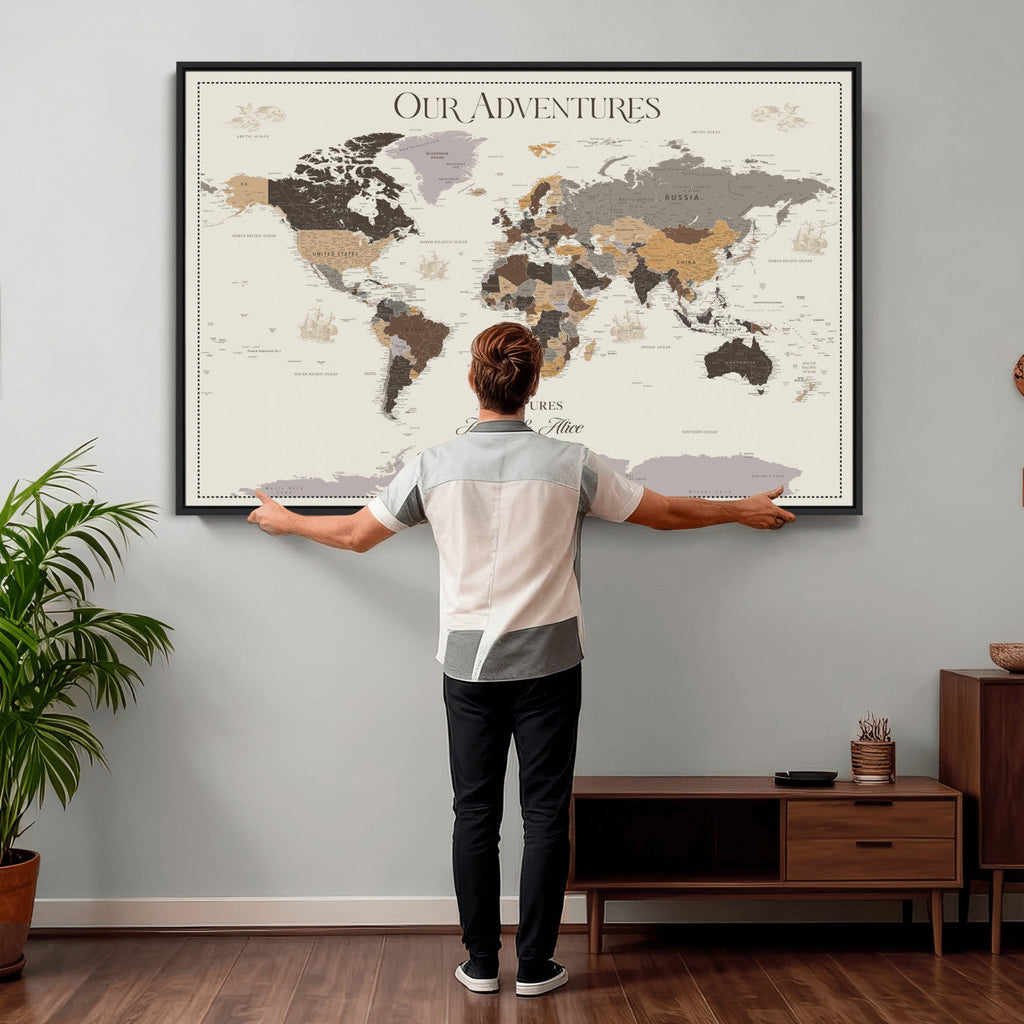 Personalized Travel Tracker Map with Pins, Framed World Map for Home and Office