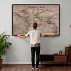 Custom Push Pin World Map Wall Art Canvas Print | Personalized Travel Tracker