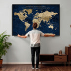Personalized Framed Black Push Pin Travel Map Canvas Print, Next Trip Planner Map, Dining Room and Bedroom Decor