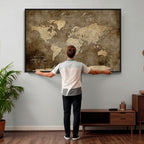 Personalized Framed Beige Push Pin Travel Map Canvas Print, Bucket List Map, Bedroom and Study Decor