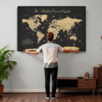 Custom Push Pin World Map Canvas Print, Couples Countries Visited Map, Living Room and Home Office Decor