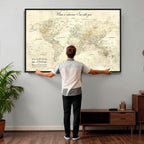 Personalized Beige Modern Push Pin World Map Wall Art, Honeymoon and Anniversary Gift, Bedroom and Study Decor