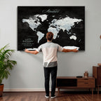 Custom Beige World Travel Map Wall Art with Pins, Places Visited Tracker, Bedroom and Home Office Decor