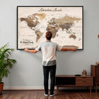 Personalized Framed White Modern Push Pin Travel Map Canvas Print, Bucket List Map, Dining Room and Study Decor