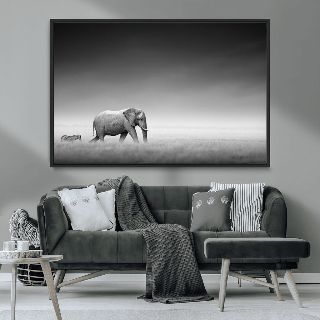 Elephant and Zebra Wall Art Canvas Print, Modern Artwork