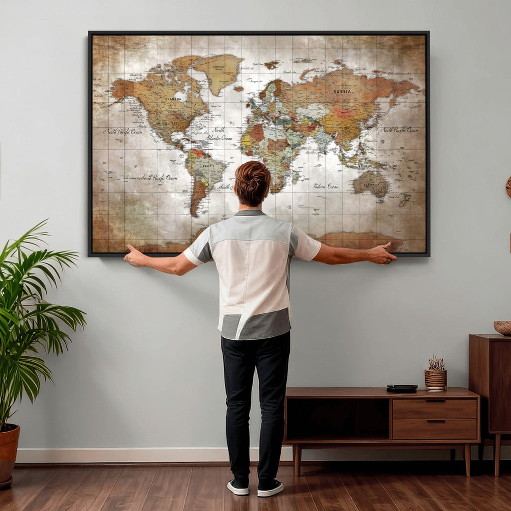Vibrant Watercolor World Map Canvas Wall Art | Framed Travel Map