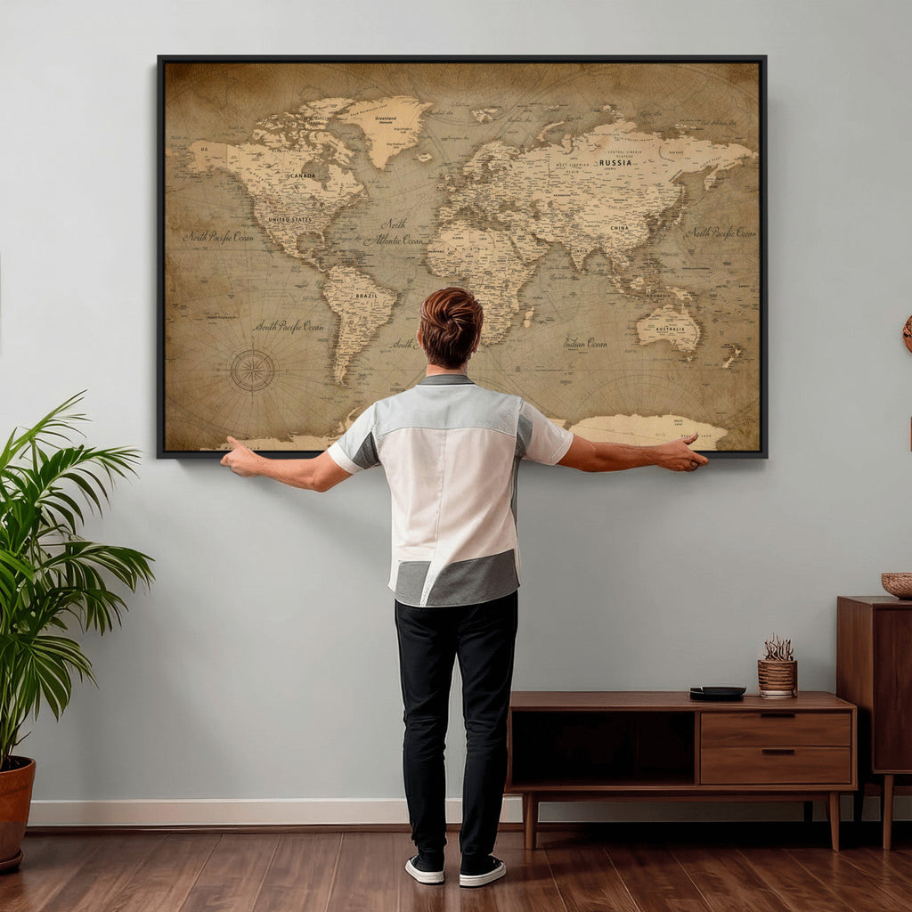 Dark World Map Canvas Print | Framed Travel Map Wall Art