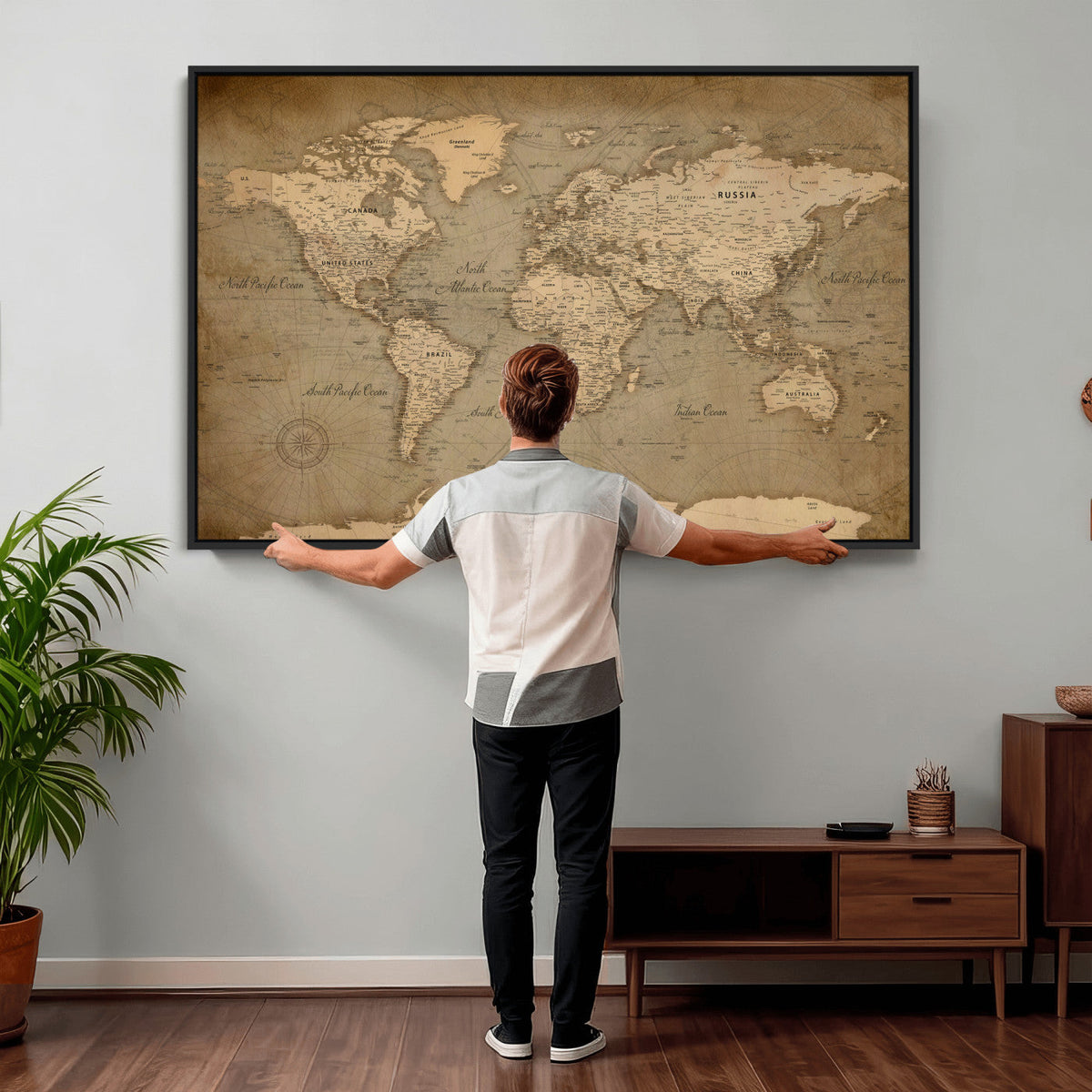Dark World Map Canvas Print | Framed Travel Map Wall Art