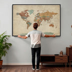Vintage World Map Canvas Wall Art Print | Framed Modern World Map