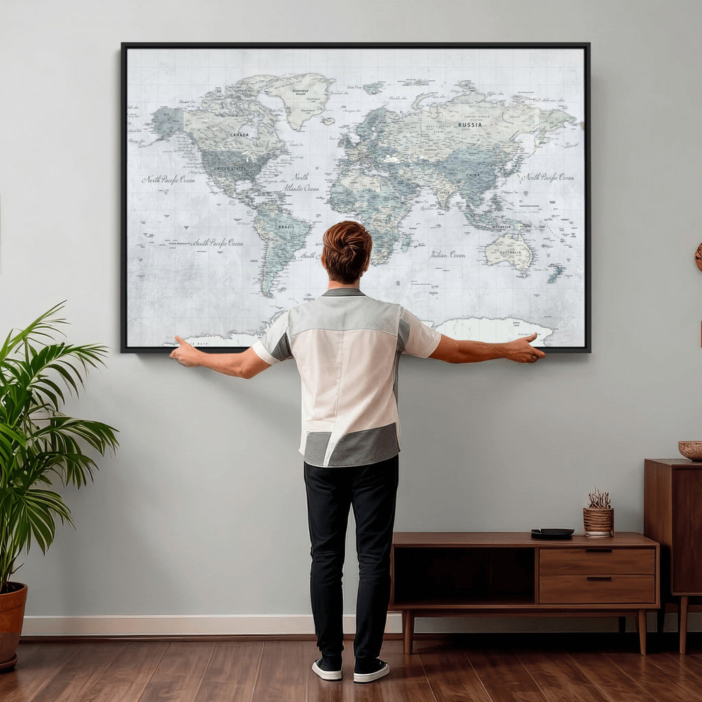 Push Pin World Map Canvas Print - Detailed Vintage World Map