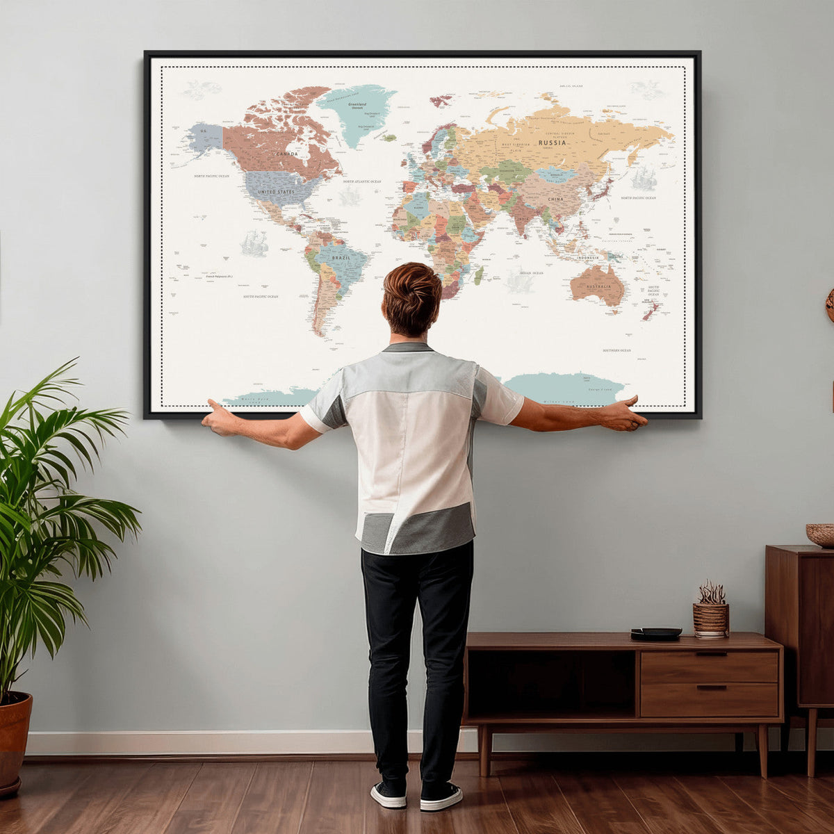 Pastel Colors World Map Wall Art Canvas Print