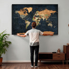 Vintage World Map Canvas Wall Art | Detailed Map with Countries, Oceans and Continents