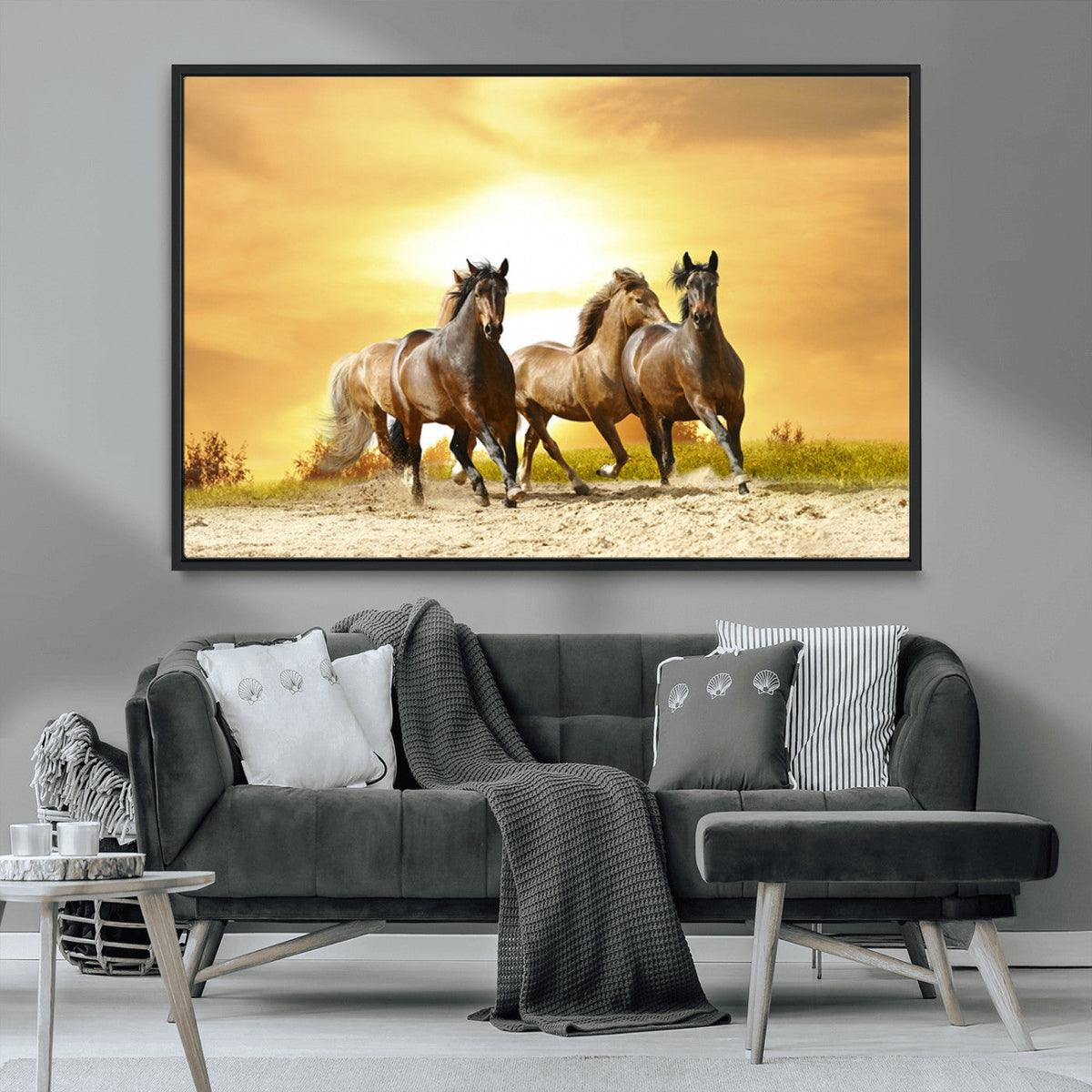 Wild Horses Wall Art Canvas Print, Framed Galloping Herd