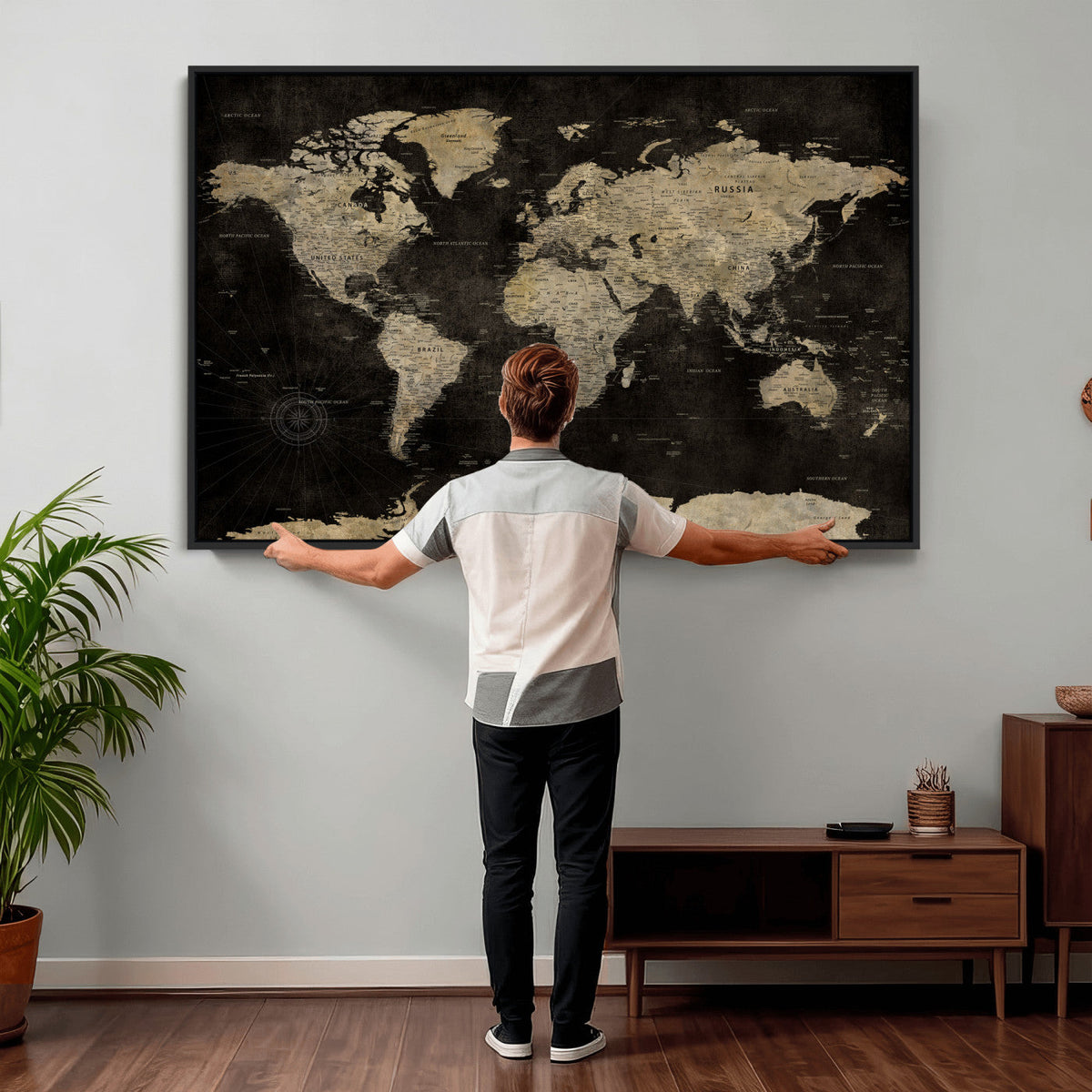 Push Pin World Map Canvas Wall Art Print, Interactive Travel Map