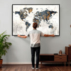 World Map Wall Art Canvas Print for Office Wall Decor