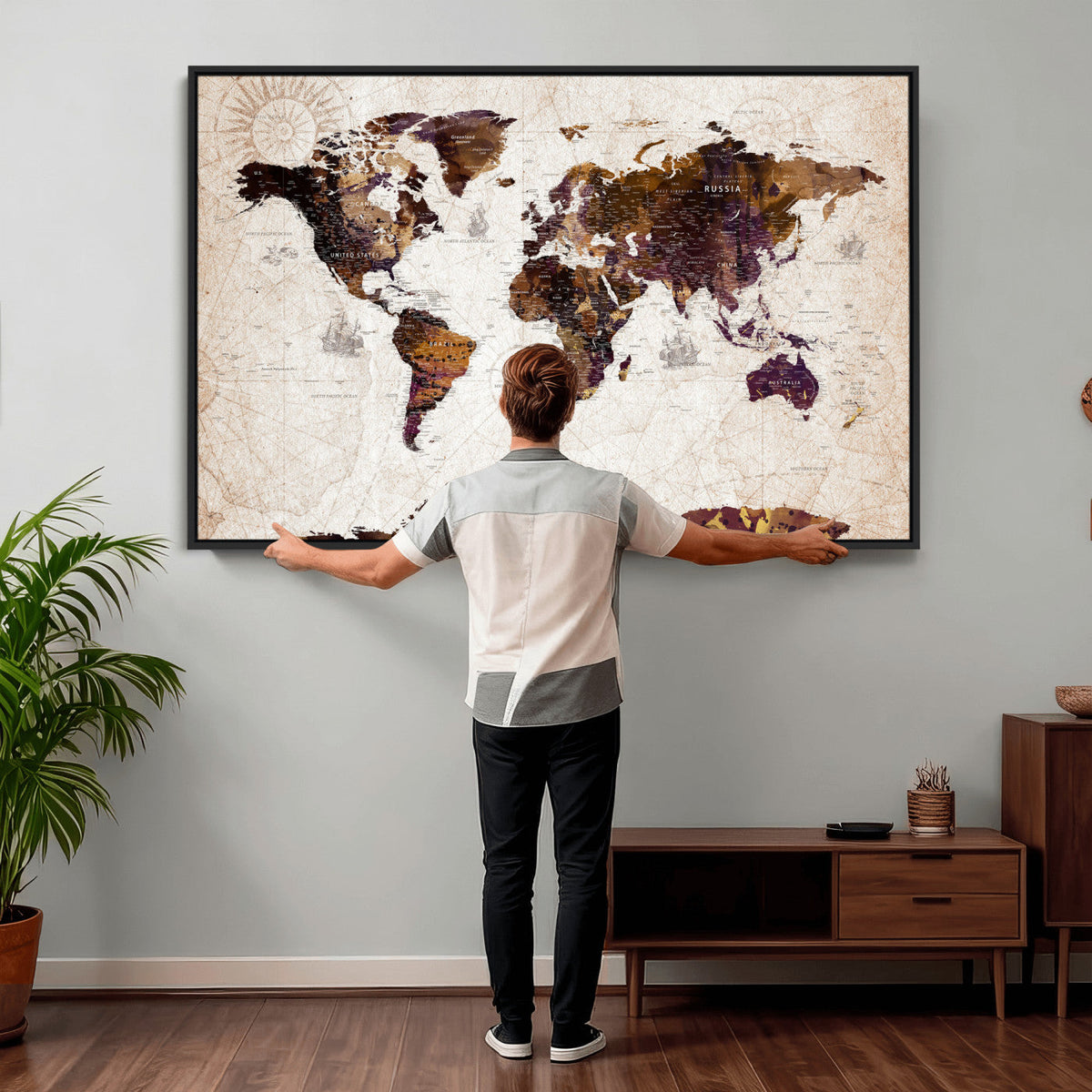 Blue Watercolor World Map Canvas Print | Framed Modern Wall Art
