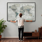 Neutral Vintage World Map Canvas Wall Art Print, Classic Map Artwork