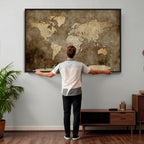 Dark Vintage World Map Canvas Wall Art Print, Antique Map Artwork