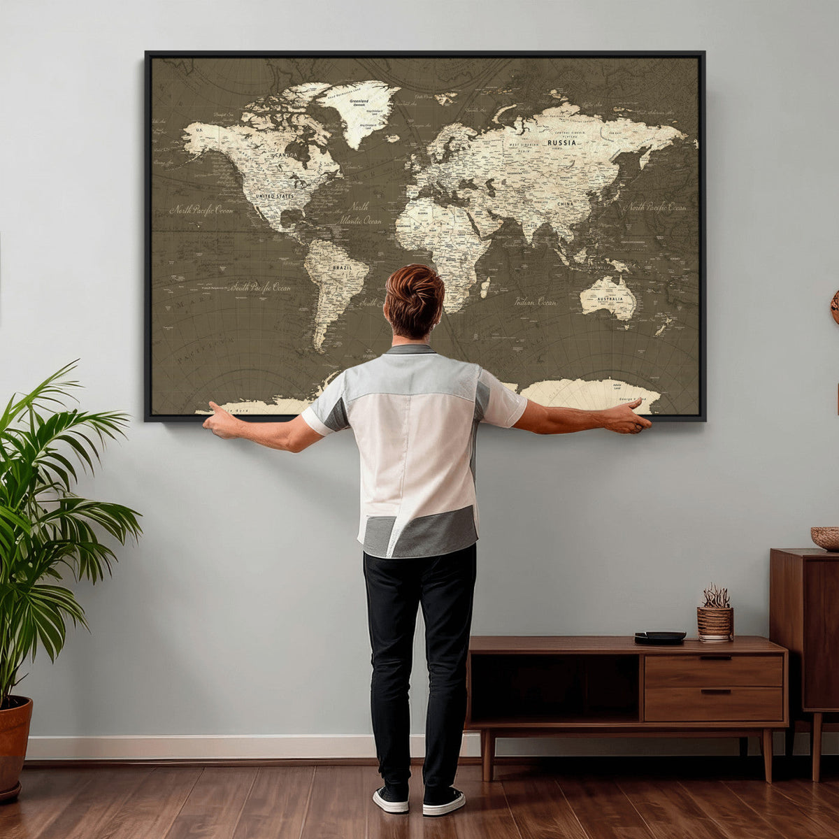 Vintage World Map Canvas Print | Framed Travel Map Wall Art for Couples