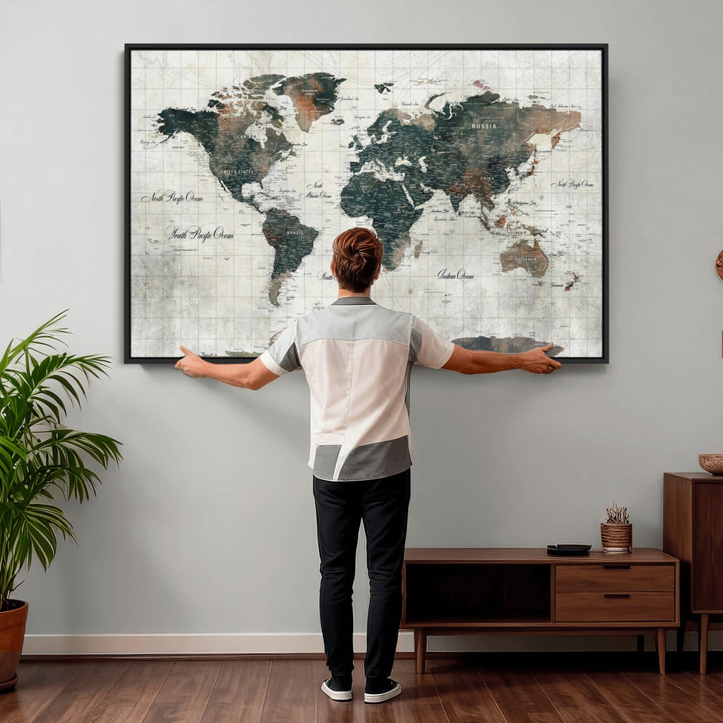 World Map Canvas Print | Framed Travel Map Wall Art for Couples