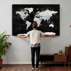 World Map Canvas Print | Framed Push Pin Wall Art, Color Splash Travel Map