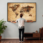 Modern Red and Gray World Map Canvas Print | Framed Wall Art