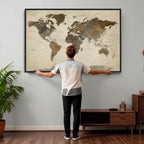 Vintage World Map Canvas Wall Art | Framed Antique Style Travel Map