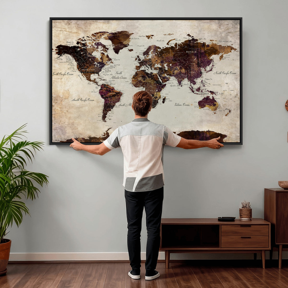 World Map Canvas Triptych | Colorful Global Wall Art for Living Rooms
