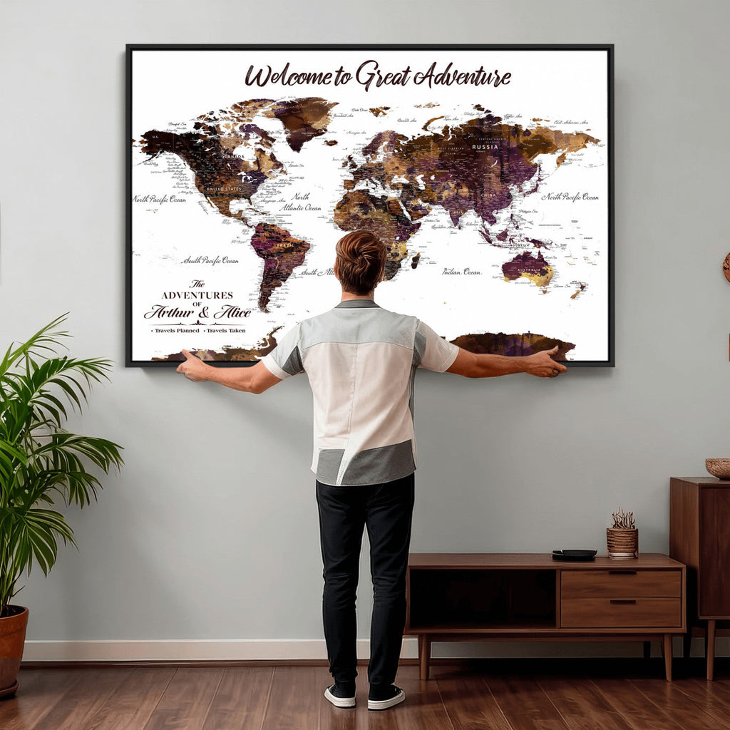 Custom Push Pin World Map Wall Art Canvas Print | Personalized Travel Map