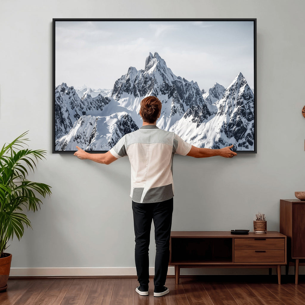 Snowy Mountain Range Canvas Print, Alpine Peaks Landscape Wall Art