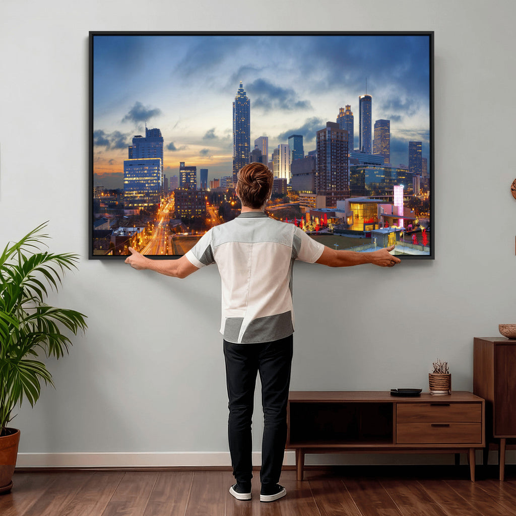 Atlanta Skyline Wall Art Canvas Print, Atlanta Downtown Night Cityscape