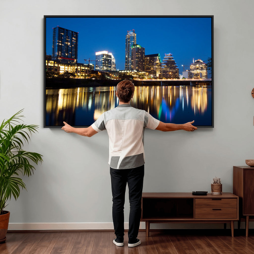 Austin Skyline Wall Art Canvas Print, Austin Downtown Night Cityscape