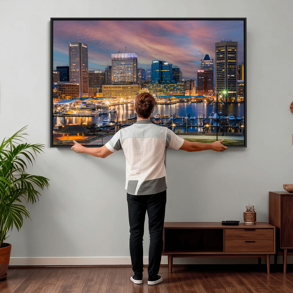 Baltimore Skyline Wall Art Canvas Print, Baltimore Downtown Night Cityscape