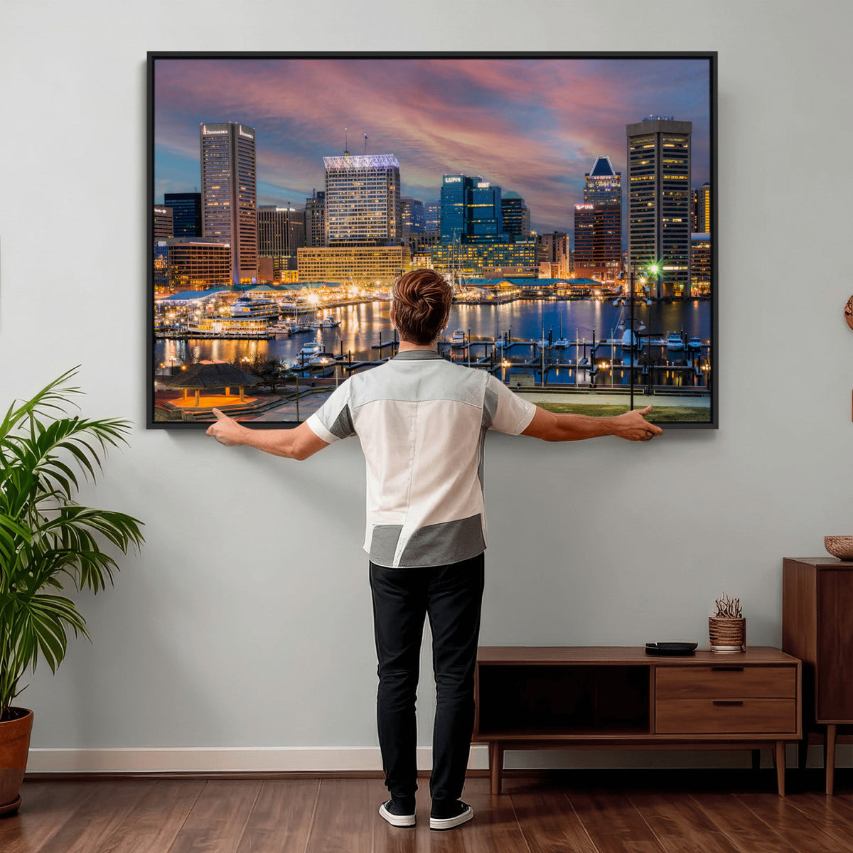 Baltimore Skyline Wall Art Canvas Print, Baltimore Downtown Night Cityscape