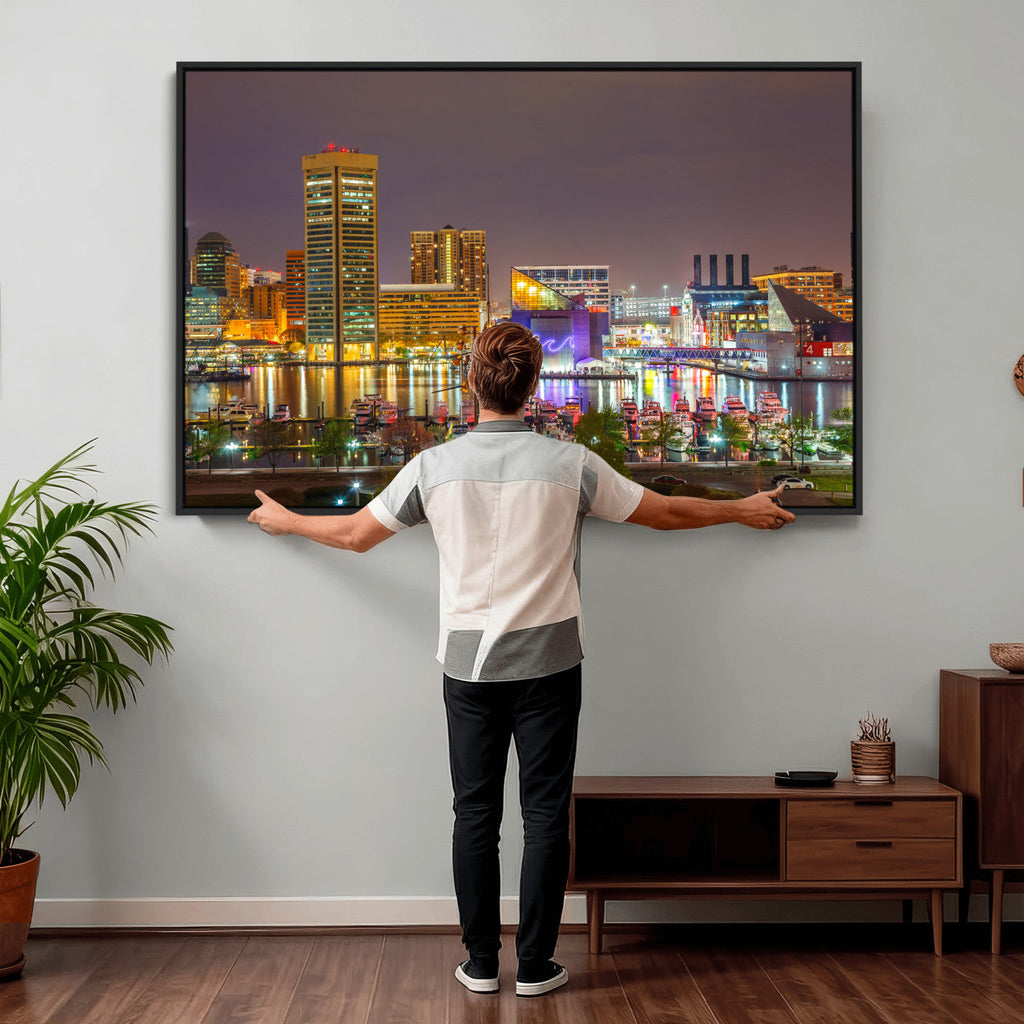 Baltimore Skyline Wall Art Canvas Print, Baltimore Downtown Night Cityscape