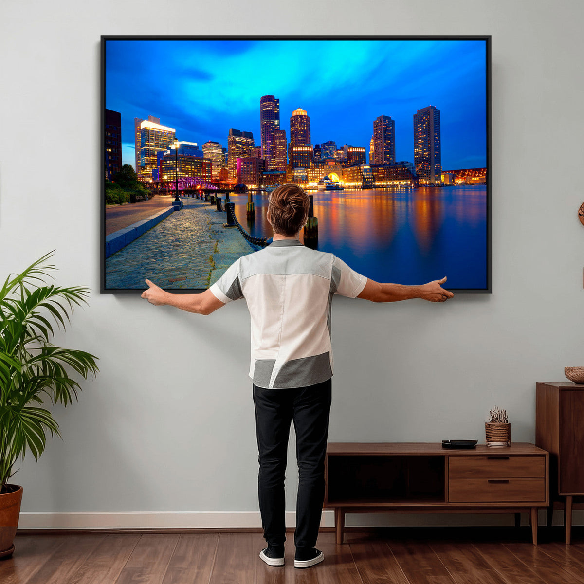 Boston Wall Art Canvas Print, Boston City Downtown Night Cityscape