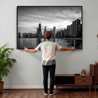 Chicago Wall Art Canvas Print, Chicago City Downtown Night Cityscape