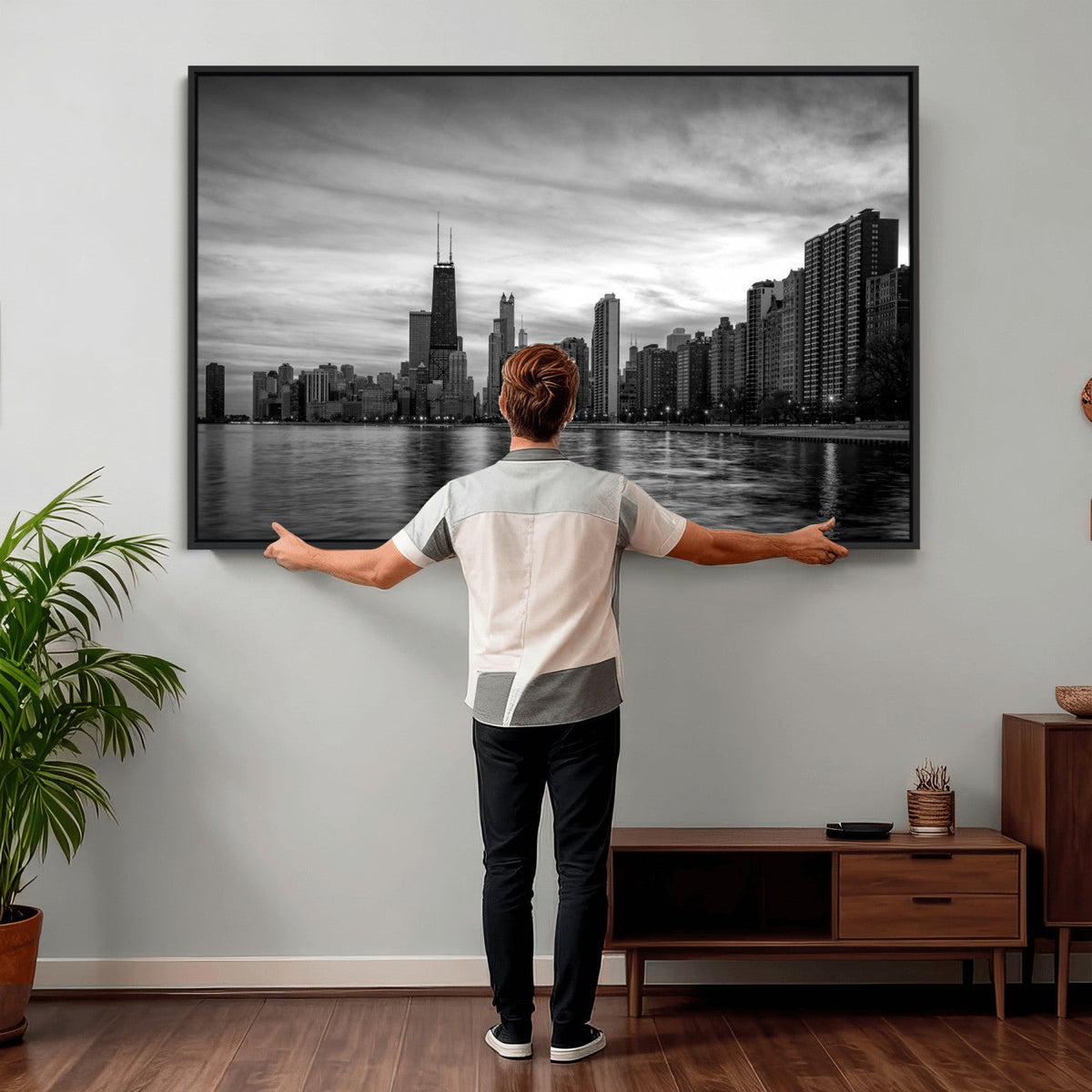 Chicago Wall Art Canvas Print, Chicago City Downtown Night Cityscape