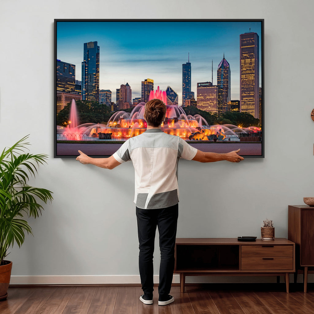 Chicago Wall Art Canvas Print - Chicago City Downtown Night Cityscape