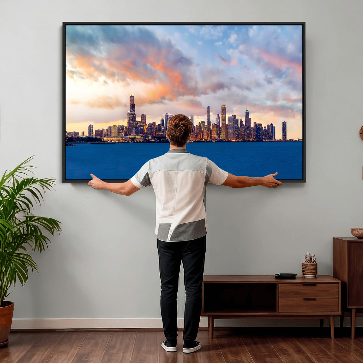 Chicago Wall Art Canvas Print - Chicago City Downtown Night Cityscape