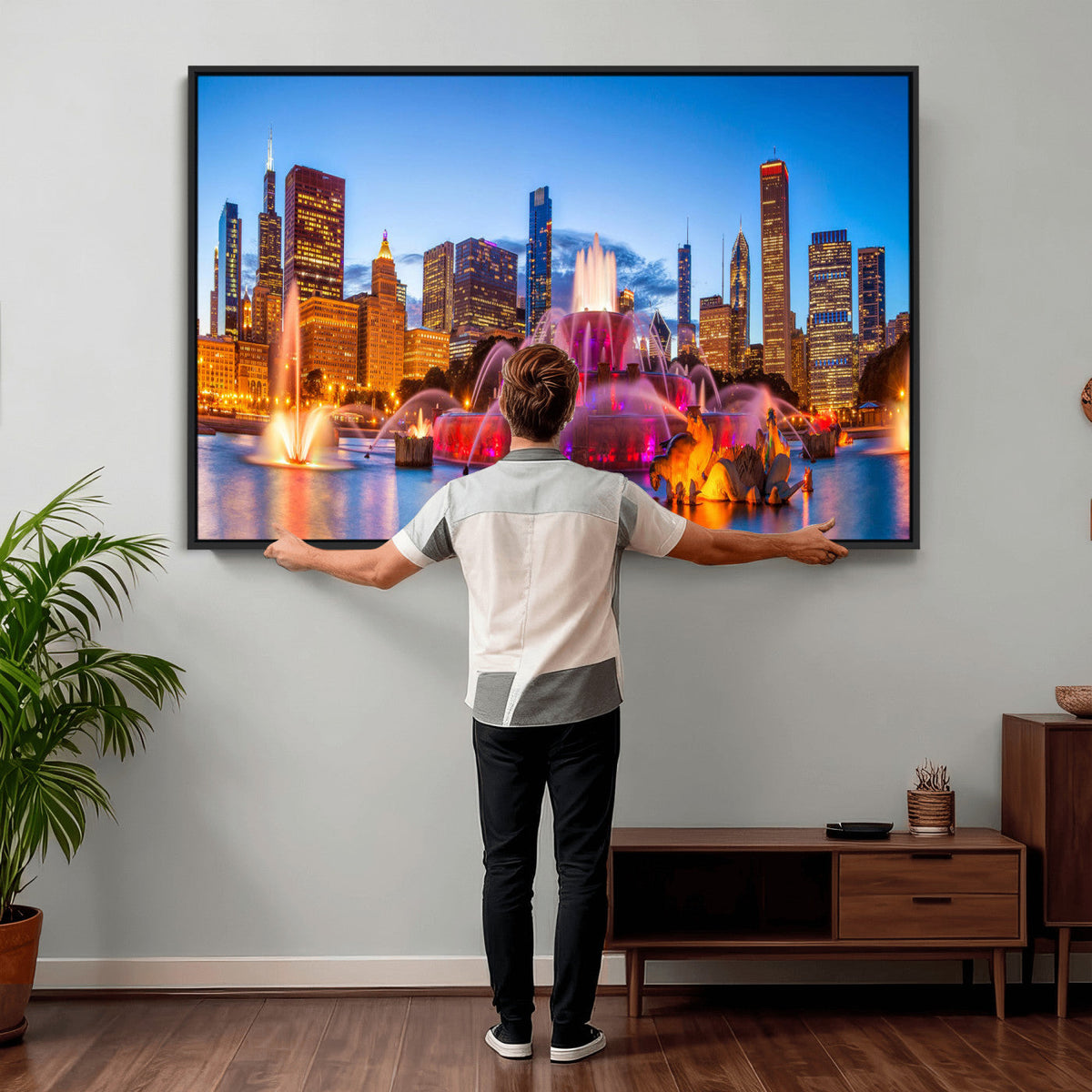 Chicago Wall Art Canvas Print, Chicago City Downtown Night Cityscape