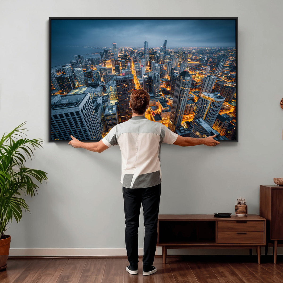 Chicago Wall Art Canvas Print - Chicago City Downtown Night Cityscape