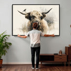 Abstract Highland Cow Wall Art Canvas Print, Rustic Farm Cattle Portrait