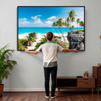 Tropical Beach Wall Art Canvas Print, Palm Tree Ocean Landscape Photography