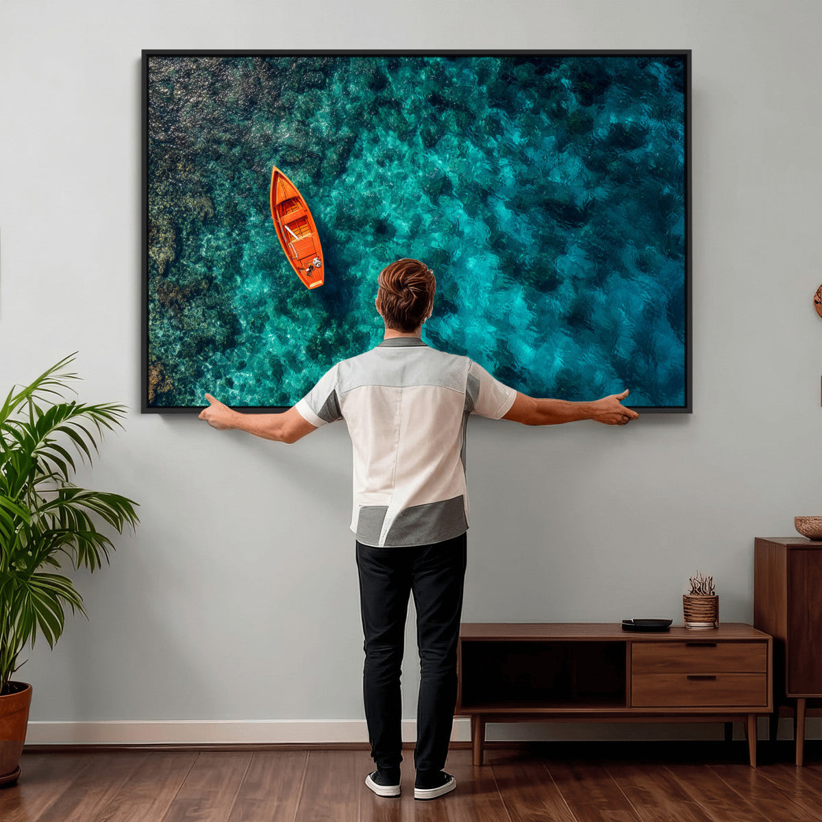 Turquoise Ocean Boat Wall Art Canvas Print
