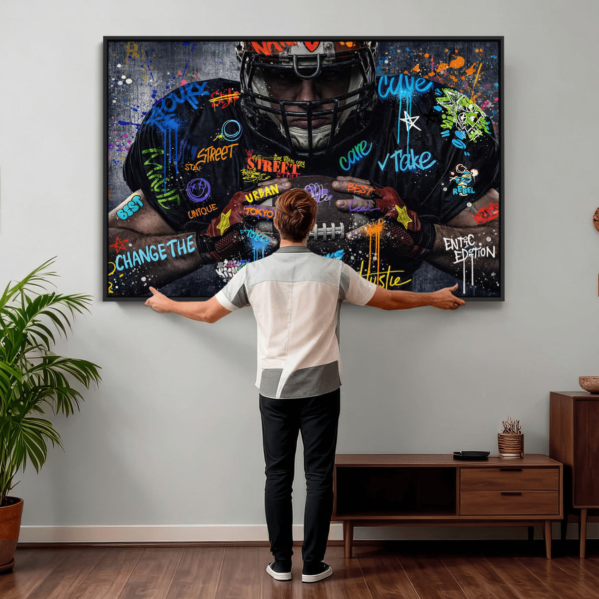 Graffiti American Football Player Street Art Wall Art Canvas Print