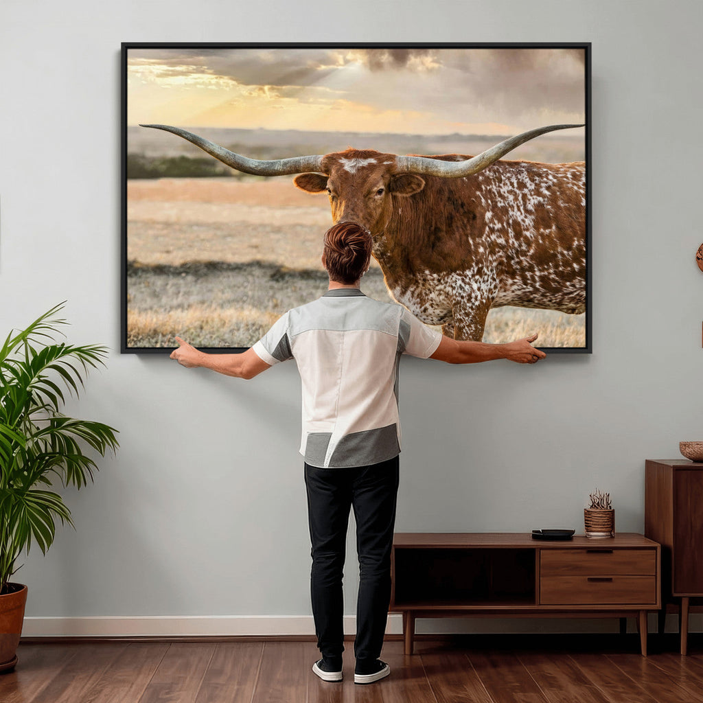 Texas Longhorn Wall Art Canvas Print, Western Ranch Bull Photography