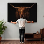 Highland Cow Wall Art Canvas Print | Moody Dark Rustic Farmhouse Portrait