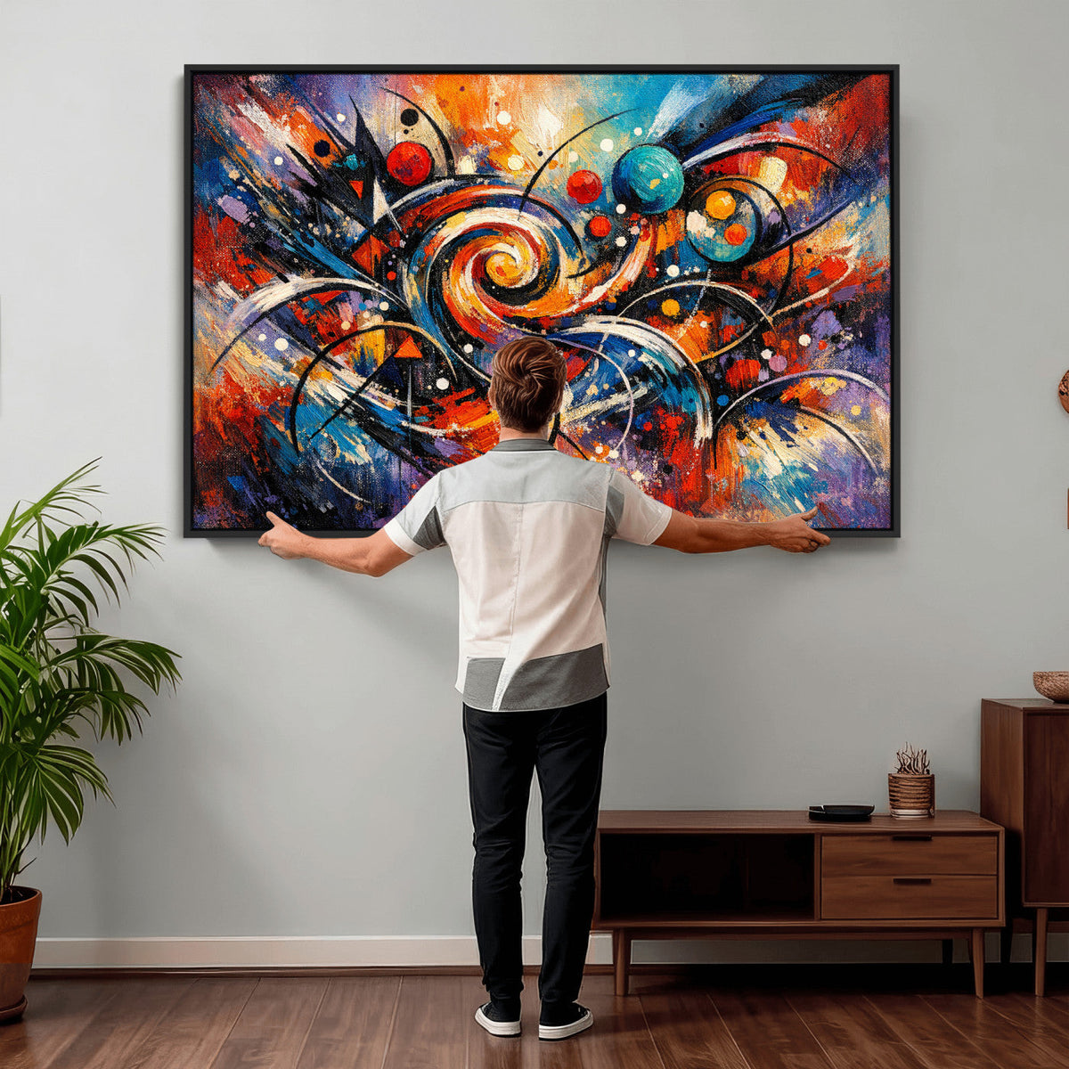 Geometric Abstract Wall Art Canvas Print, Orange Blue
