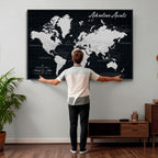Personalized Black Push Pin Travel Map Canvas Print, Couples Countries Visited Map, Entryway and Hallway Decor